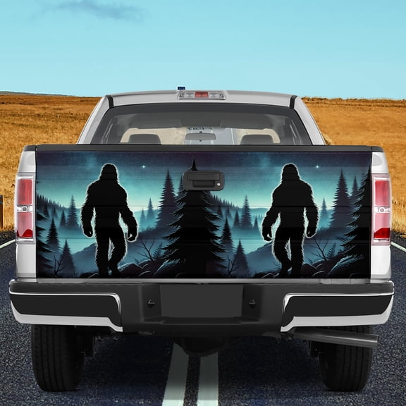 Lotusprinthandmade Bigfoot in Forest Graphic Tailgate Wrap 2 Sizes (24"x58"), nature themed bigfoot tailgate wrap