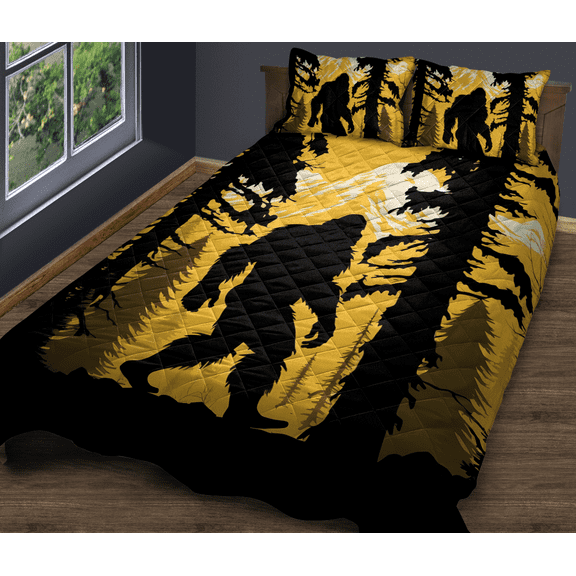 Lotusprinthandmade Bigfoot in Forest Quilt Bedding Set (Fold Hem) 5 Sizes (Made in Vietnam) (55x60), bigfoot quilt bedspread