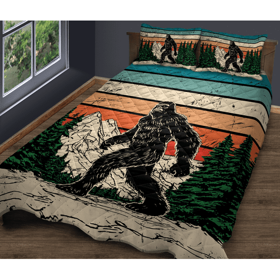 Lotusprinthandmade Bigfoot in Forest Quilt Bedding Set (Fold Hem) 5 Sizes (Made in Vietnam) (60x70), bigfoot quilt bedspread