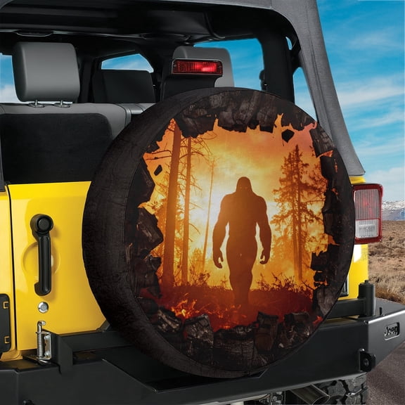 Lotusprinthandmade Bigfoot in Forest Spare Tire Cover Without Backup Camera Hole 6 Sizes (32 in.)