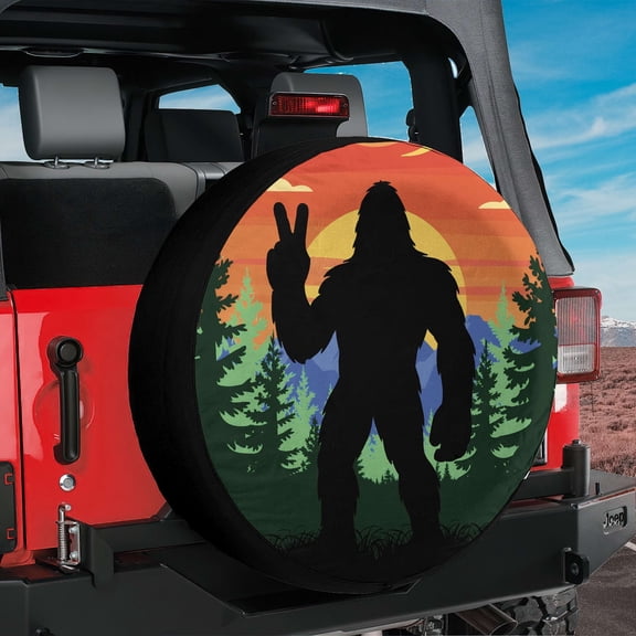 Lotusprinthandmade Bigfoot in Forest Spare Tire Cover Without Backup Camera Hole