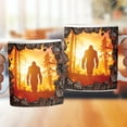 thumbnail image 1 of Lotusprinthandmade Bigfoot in Forest White Ceramic Mug (11oz) (Made In US), outdoor theme bigfoot mug, nature inspired bigfoot mug, 1 of 3