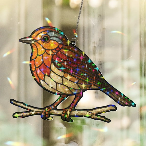 Lotusprinthandmade Bird Lovers Custom Shape Star Hologram Ornament 3.5in, Colorful Window Hanging Decor, Animal Lover Gift