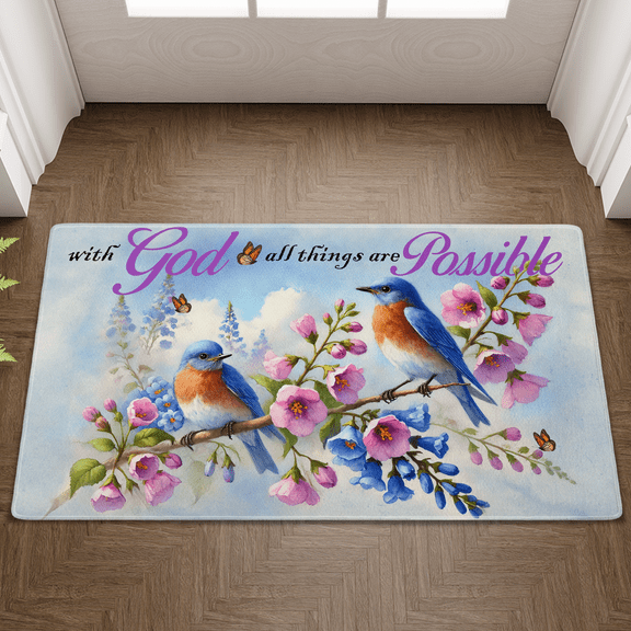 Lotusprinthandmade Birds With God Religious Doormat 20" x 35", jesus doormat, christian doormat