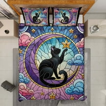 Lotusprinthandmade Black Cat On Purple Moon Halloween Quilt Bedding Set (Fold Hem) 5 Sizes (Made in Vietnam) (55x60), Gift Idea for Enthusiasts