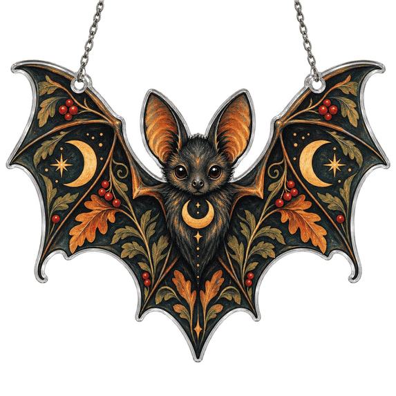 Lotusprinthandmade Botanical Moon Bat Custom Shape Window Hanging ...