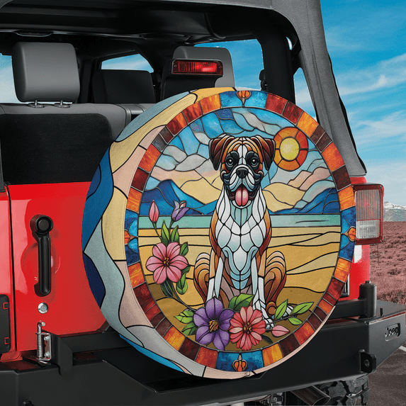 Lotusprinthandmade Boxer Dog Pattern Spare Tire Cover Without Backup Camera Hole 6 Sizes (32 in.), boxer dog tire cover, boxer dog car accessory