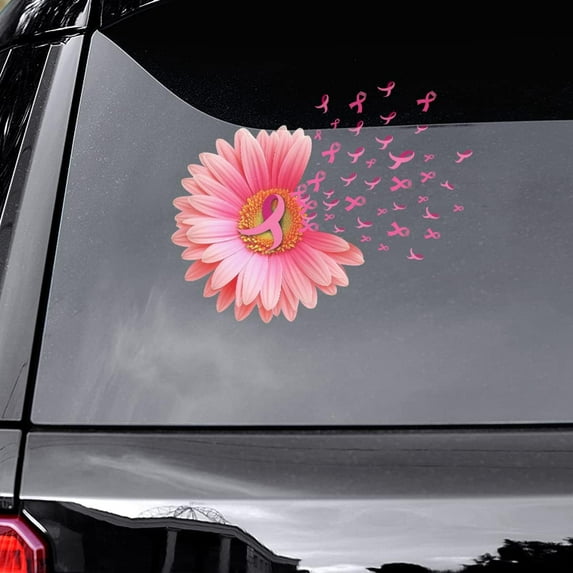Lotusprinthandmade Breast Cancer Awareness Courage & Strength Pink Ribbon Transparent Vinyl Decal 4 Sizes