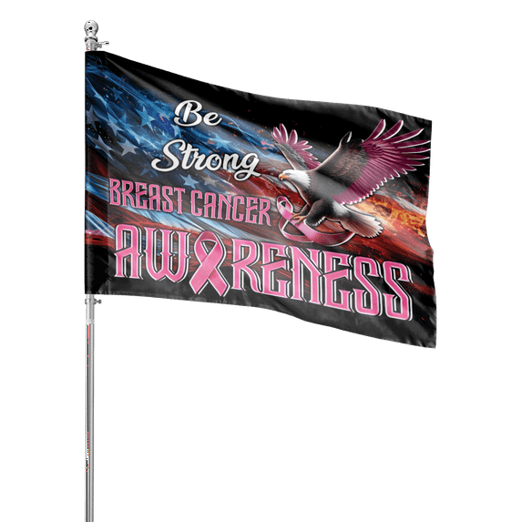 Lotusprinthandmade Breast Cancer Awareness Eagle Be Strong 100% Polyester House Flag 2 Sizes
