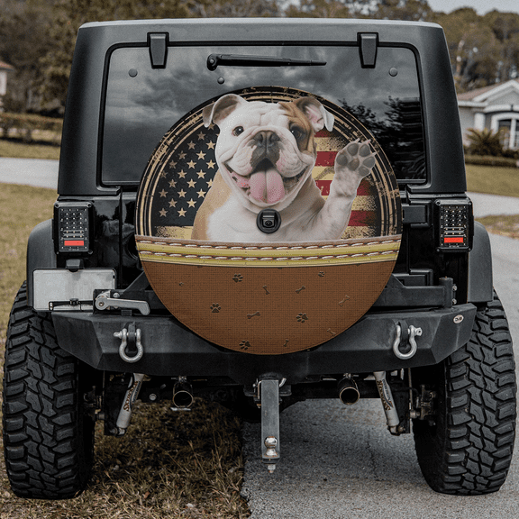 Lotusprinthandmade Bulldog Spare Tire Cover With Backup Camera Hole, Bulldog Tire Cover (28 in.)