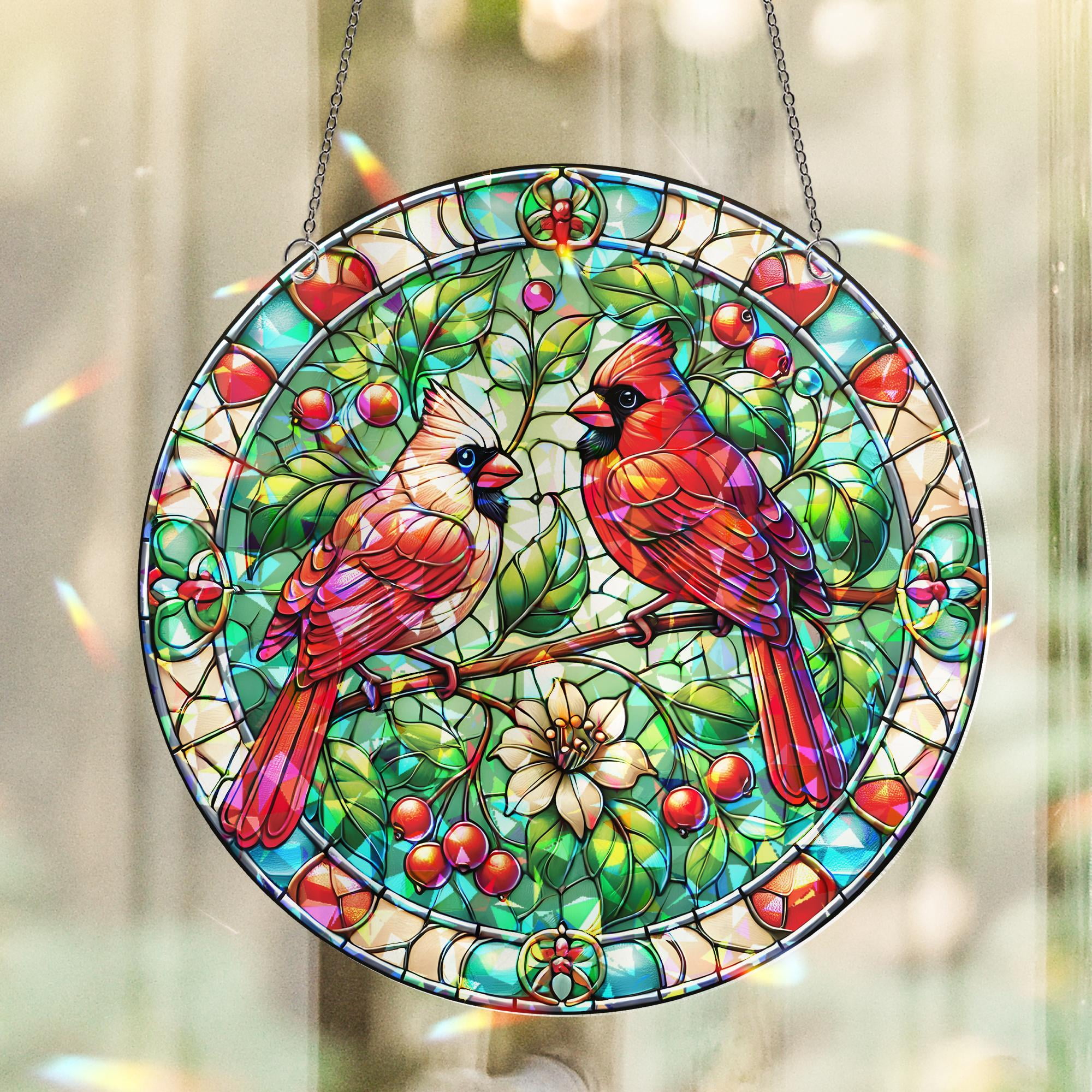 Lotusprinthandmade Cardinal Bird Custom Shape Broken Glass Hologram Ornament 4in, vibrant cardinal holographic ornament, cardinal hologram piece