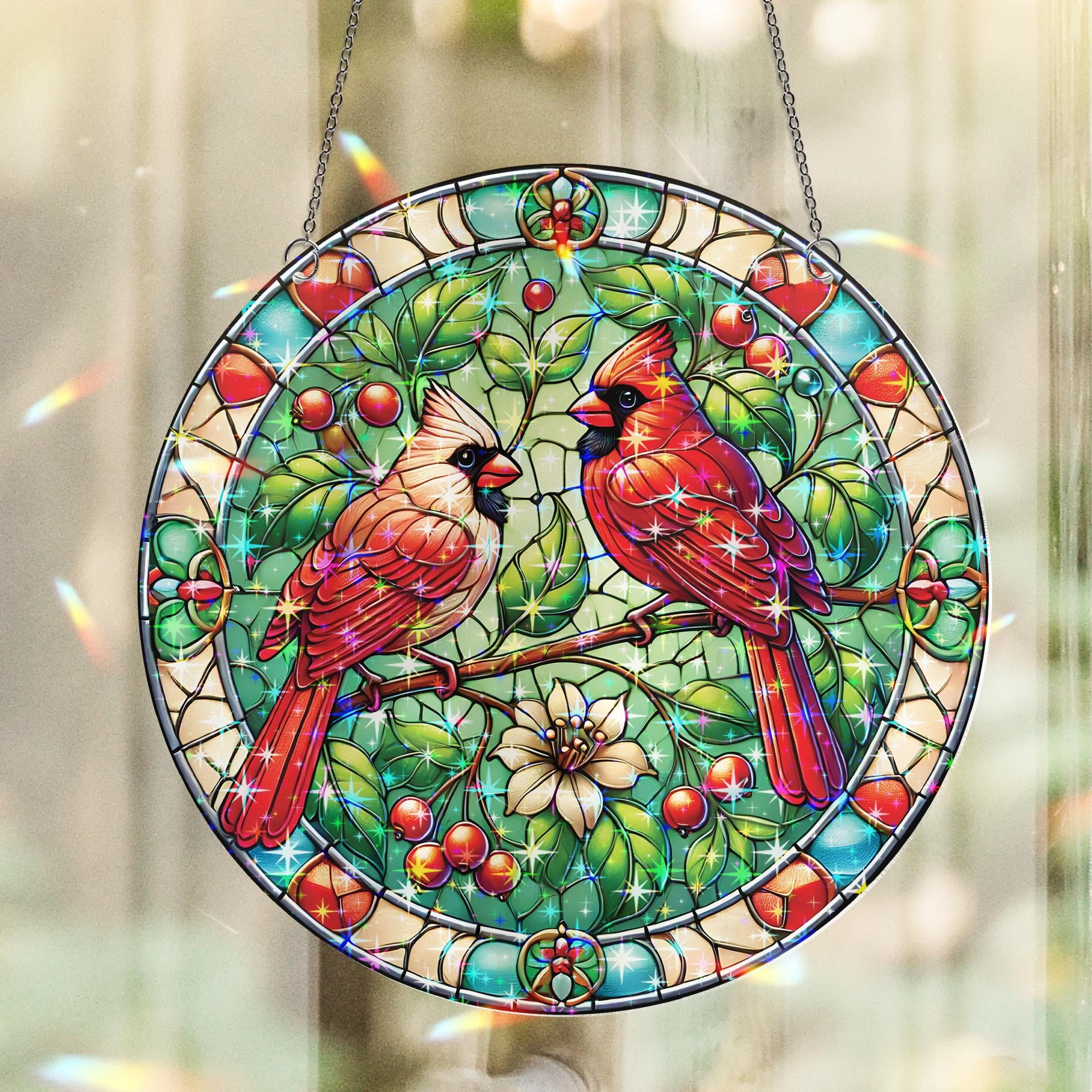 Lotusprinthandmade Cardinal Bird Custom Shape Star Hologram Ornament 8in, vibrant cardinal holographic ornament, cardinal hologram piece