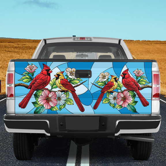 Lotusprinthandmade Cardinal Bird Tailgate Wrap 2 Sizes (26"x66"), cardinal tailgate decal, cardinal bird truck graphic, vibrant cardinal tailgate wrap