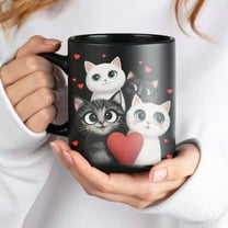 Lotusprinthandmade Cat And Heart Love Black Ceramic Mug (11oz) (Made In US) – Cat Drinkware