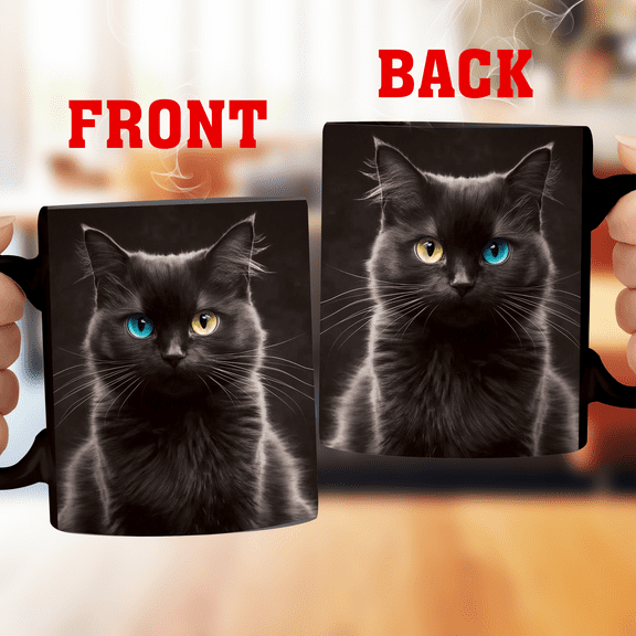 Lotusprinthandmade Cat Lovers Black Ceramic Mug (11oz) (Made In US), Cat 3D Graphic Mug, cute cat coffee cup