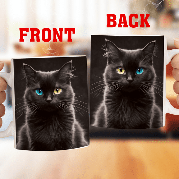 Lotusprinthandmade Cat Lovers White Ceramic Mug (11oz) (Made In US), Cat 3D Graphic Mug, cute cat coffee cup