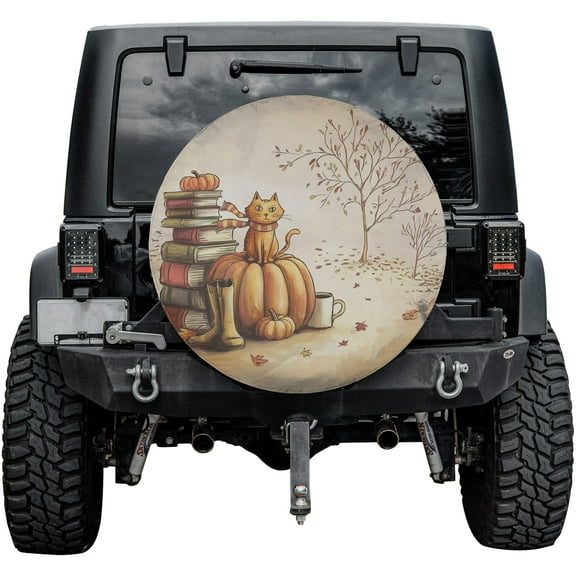 Lotusprinthandmade Cat in Cozy Autumn Spare Tire Cover Without Backup Camera Hole 6 Sizes (27 in.)