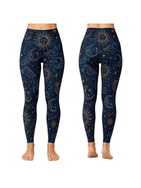 Celestial Sun Moon All-over Print Leggings, Cosmic Astrology Yoga Pants