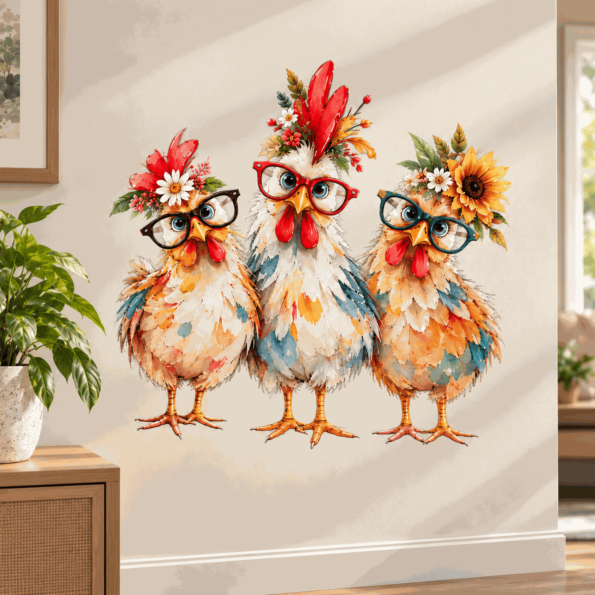 Lotusprinthandmade Chicken Floral Transparent Vinyl Decal, Funny Farm ...