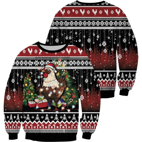 Lotusprinthandmade Chicken Ugly Christmas Sweater (Midweight) S-5XL Multicolor (S)