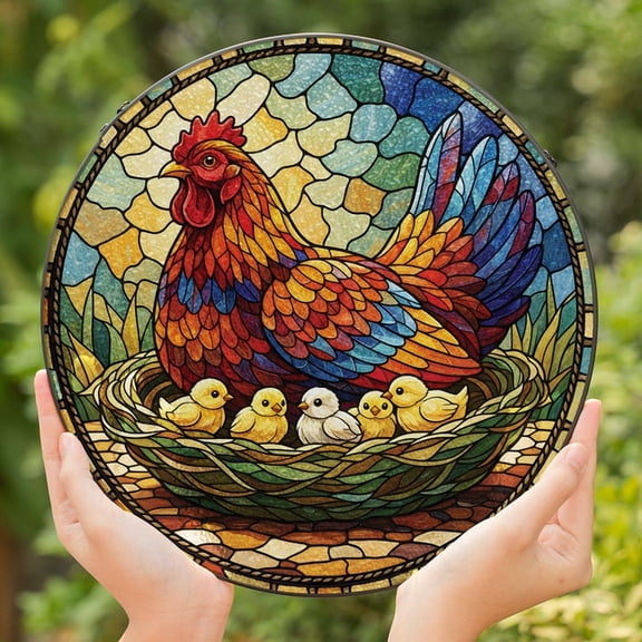 Lotusprinthandmade Chicks and Hen Custom Shape Window Hanging Suncatcher 6in – Chicks Suncatcher Gift