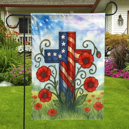 Lotusprinthandmade Christian America Floral Garden Flag, Multicolor