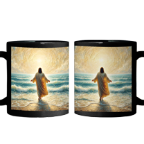 Lotusprinthandmade Christian Faith Art Jesus Christ Walking on Water Black Ceramic Mug (15oz) (Made In US), Faith-based Coffee Mug, Religious Faith Mug
