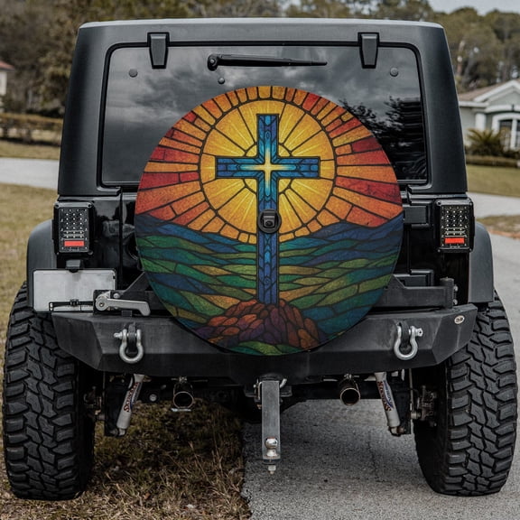 Lotusprinthandmade Christian Faith-Based God Spare Tire Cover With Backup Camera Hole 6 Sizes (27 in.)