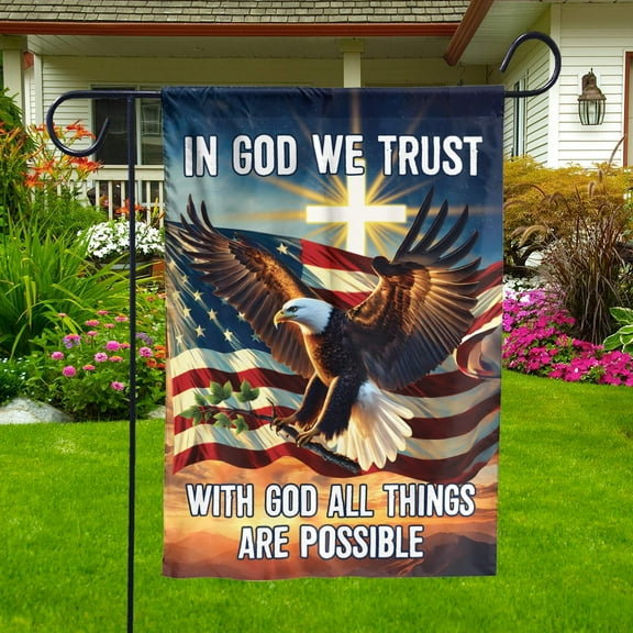 Lotusprinthandmade Christian God Eagle America 100% Polyester Garden Flag 12x18 inches, religious-themed outdoor flag