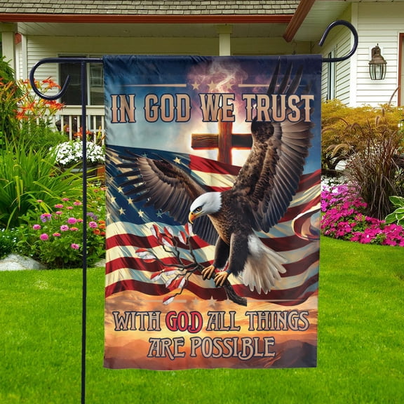 Lotusprinthandmade Christian God Eagle America 100% Polyester Garden Flag 12x18 inches, religious-themed outdoor flag