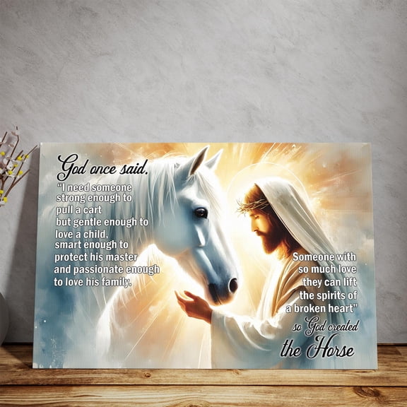 Lotusprinthandmade Christian God Jesus And The Horse Canvas 1.5in 36" x 24", Christian Inspirational Canvas, Spiritual Wall Decor, Jesus Miracle Canvas