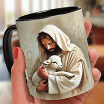 Lotusprinthandmade Christian Jesus And Lamb Accent Mug (11oz) (Made In US) – Jesus Faith Mug