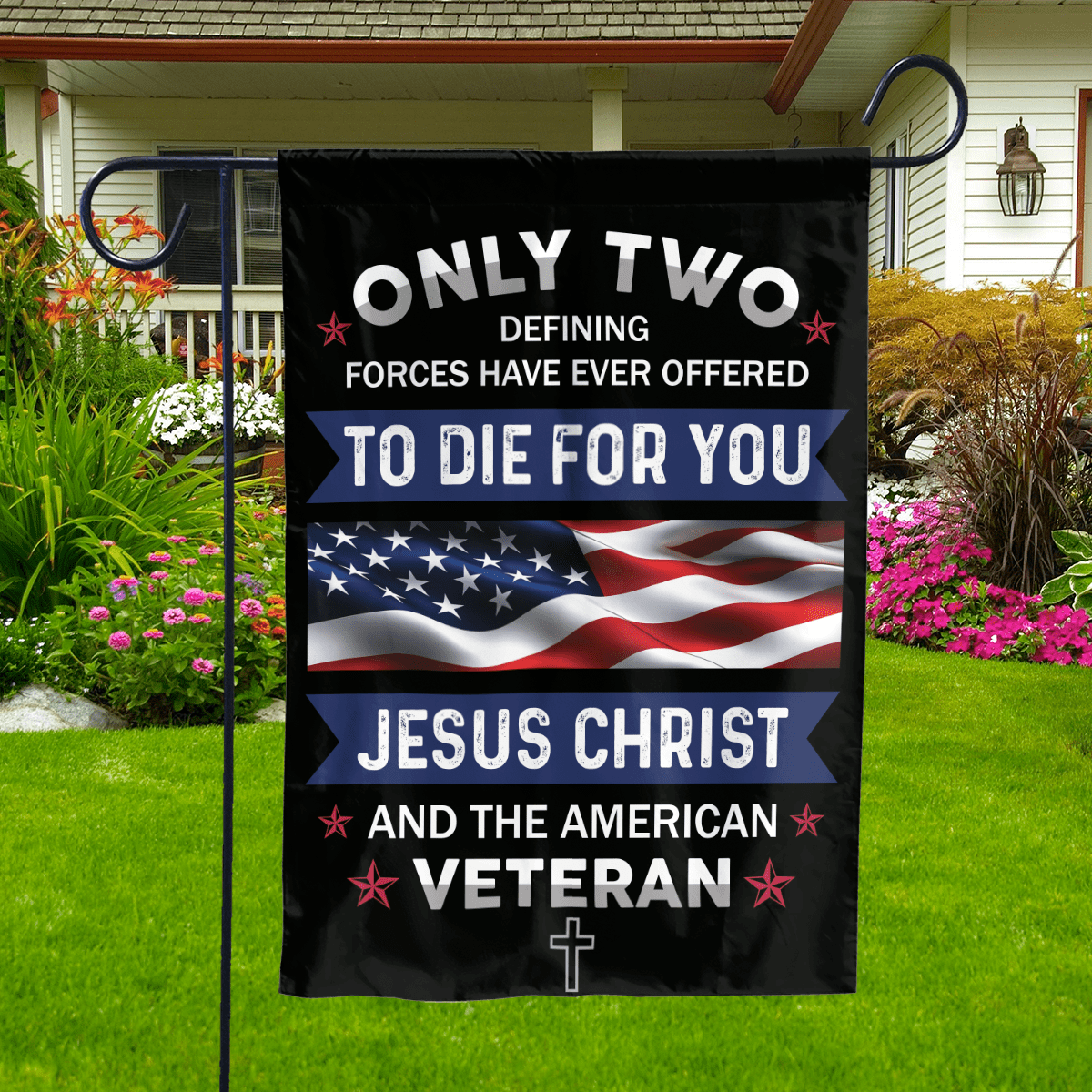 Lotusprinthandmade Christian Jesus And The America Veterans Patriotic 100% Polyester Garden Flag 12x18 inches