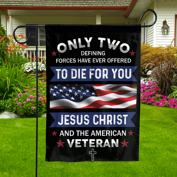 Lotusprinthandmade Christian Jesus And The America Veterans Patriotic 100% Polyester Garden Flag 12x18 inches