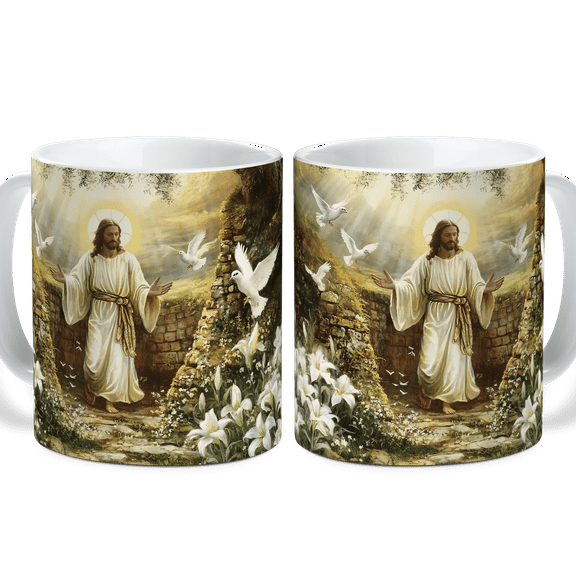 Lotusprinthandmade Christian Jesus Faith And Hope White Ceramic Mug (11oz) (Made In US), Faith-Inspired Coffee Mug, Jesus-Themed Ceramic Mug