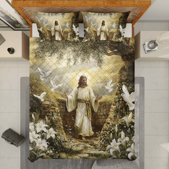 Lotusprinthandmade Christian Jesus Faith And Hope Quilt Bedding Set (White Binding) 5 Sizes (Made in Vietnam) (70x80), Faith-Inspired Quilt Bedding, Jesus-Themed Comforter Set