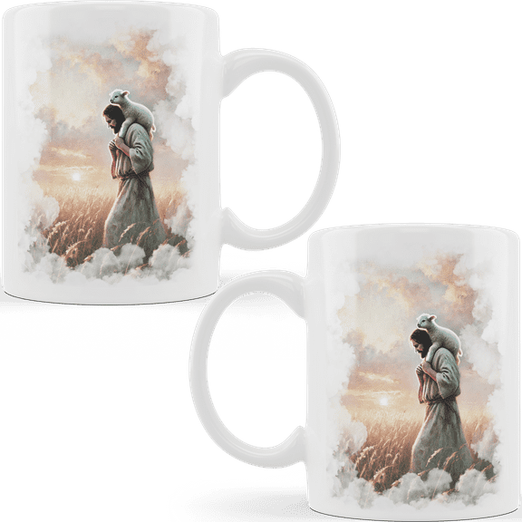 Lotusprinthandmade Christian Jesus The Shepherd White Ceramic Mug (11oz) (Made In US), Faith-based Coffee Mug, Christian-themed Drinkware