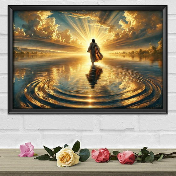 Lotusprinthandmade Christian Jesus Walking on Water Canvas 1.5in 36" x 24", Faith-based Wall Art, Religious-themed Wall Decor