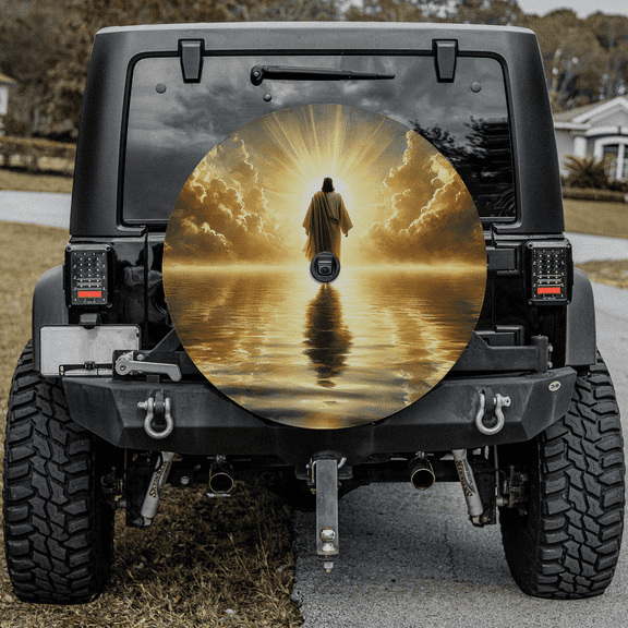 Lotusprinthandmade Christian Jesus Walking on Water Spare Tire Cover With Backup Camera Hole 6 Sizes (35 in.)