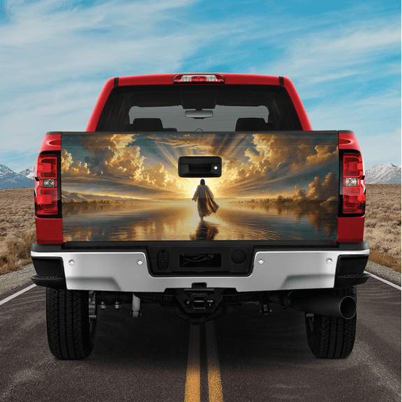Lotusprinthandmade Christian Jesus Walking on Water Tailgate Wrap 2 Sizes (24"x58"), Faith-based Truck Wrap, Christian-themed Tailgate Graphic