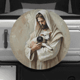 thumbnail image 1 of Lotusprinthandmade Christian Jesus With Lamb Spare Tire Cover With Backup Camera Hole 6 Sizes (29 in.) – Durable Car Tire Protector, 1 of 5