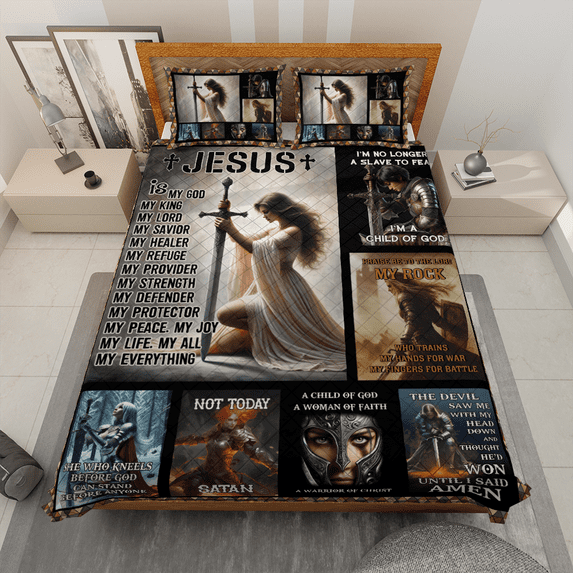 Lotusprinthandmade Christian Jesus A Woman Of Faith Quilt Bedding Set (White Binding) 5 Sizes (Made in Vietnam) (80x90), Inspirational Christian Quilt Comforter