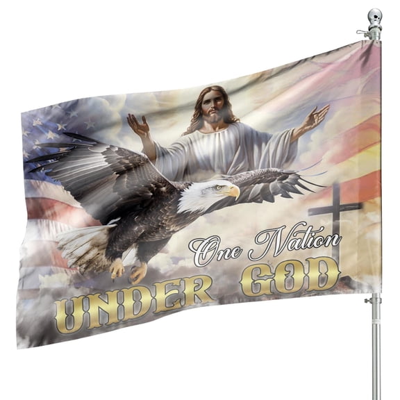 Lotusprinthandmade Christian Patriotic God Cross Eagle America Polyester House Flag 36×60 inches