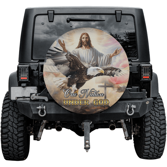 Lotusprinthandmade Christian Patriotic God Cross Eagle America Spare Tire Cover Without Backup Camera Hole 6 Sizes (30 in.)