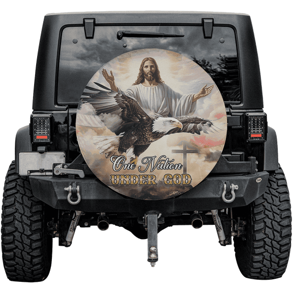 Lotusprinthandmade Christian Patriotic God Cross Eagle America Spare Tire Cover Without Backup Camera Hole 34 in