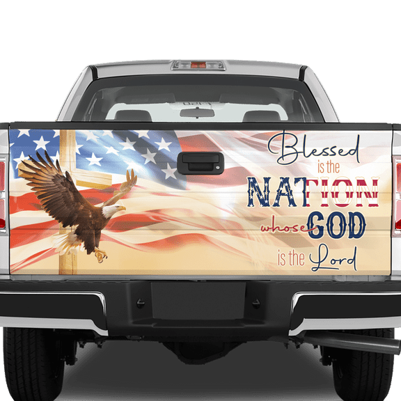 Lotusprinthandmade Christian Patriotic God Cross Eagle America Tailgate Wrap 2 Sizes (24"x58"), God And Eagle Tailgate Decal, America Flag Cross Tailgate Wrap
