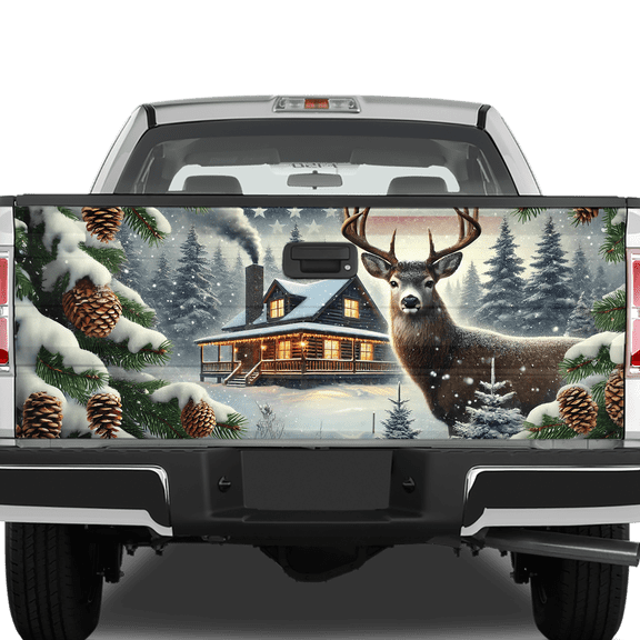 Lotusprinthandmade Christmas Deer US Flag Tailgate Wrap 2 Sizes (26"x66")