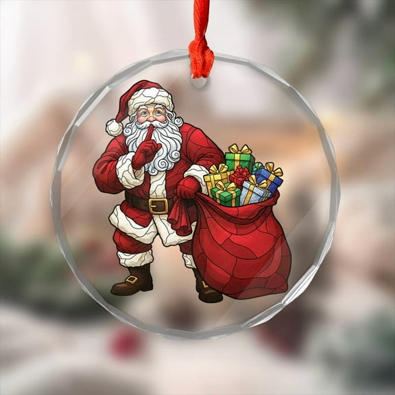 Lotusprinthandmade Christmas Funny Santa Claus Glass Ornament 1-sided Printed Circle (3 inches) – Holiday Art Ornament