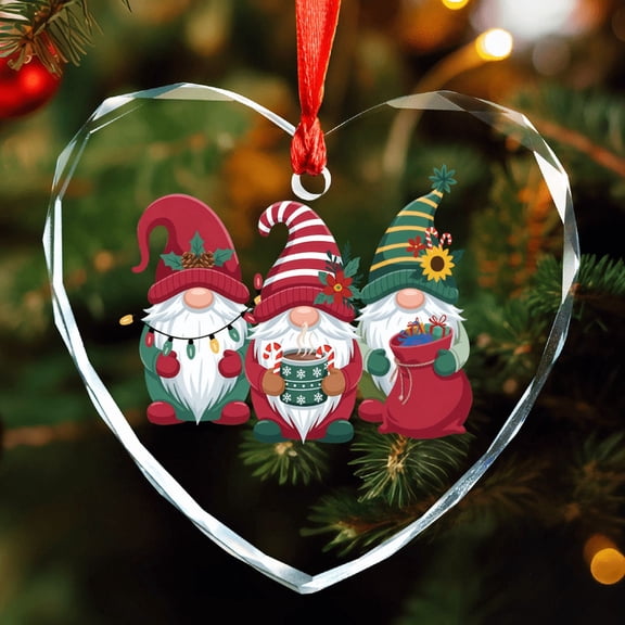 Lotusprinthandmade Christmas Gnomes Holiday Glass Ornament 1-sided Printed Heart (3.15x2.95 inches) – Holiday Art Ornament