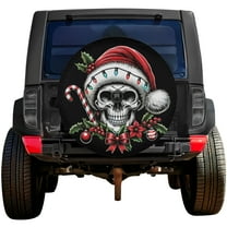 Lotusprinthandmade Christmas Hat Skull Skeleton Spare Tire Cover With Backup Camera Hole 6 Sizes (27 in.), skull spare tire cover, skeleton spare tire cover